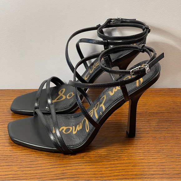 NWT | Sam Edelman Leanne Black Leather Ankle Strap Sandal Stiletto Heel - Picture 15 of 16